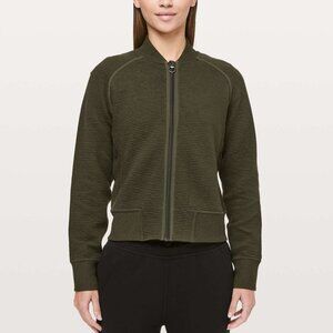 Lululemon On Repeat Full Zip Front Zipper Textured Dark Olive Hip Bomber Jacket
